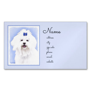 Maltese Painting - Cute Original Dog Art Magnetic Business Card