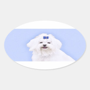 Maltese Painting - Cute Original Dog Art Oval Sticker