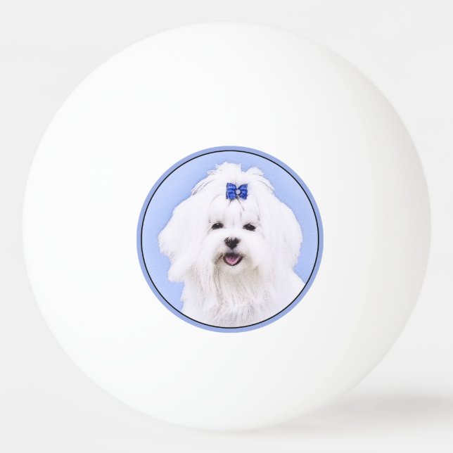 Maltese Painting - Cute Original Dog Art Ping Pong Ball (Front)
