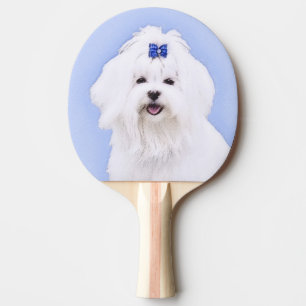 Maltese Painting - Cute Original Dog Art Ping Pong Paddle