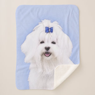 Maltese Painting - Cute Original Dog Art Sherpa Blanket