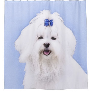 Maltese Painting - Cute Original Dog Art Shower Curtain