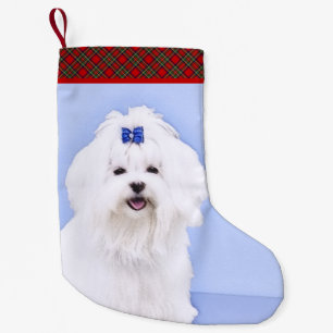 Maltese Painting - Cute Original Dog Art Small Christmas Stocking