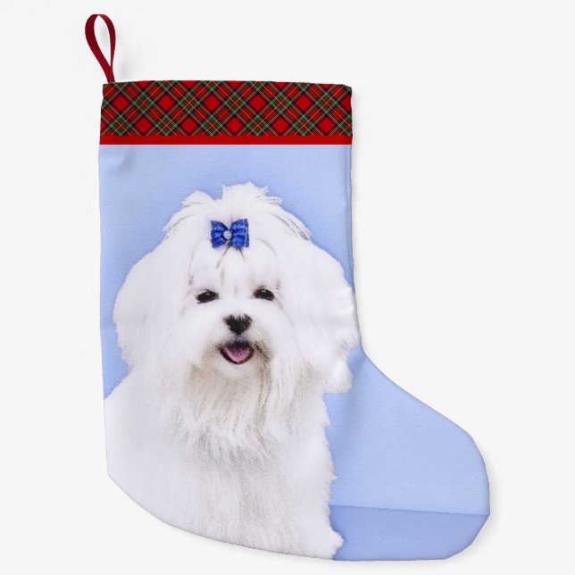 Maltese Painting - Cute Original Dog Art Small Christmas Stocking (Front)