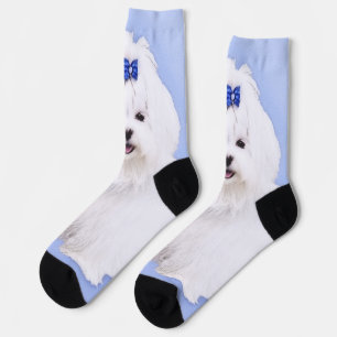 Maltese Painting - Cute Original Dog Art Socks