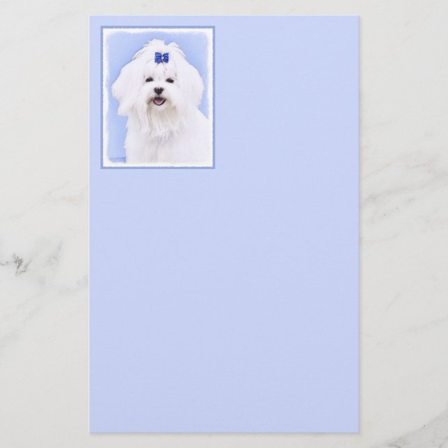 Maltese Painting - Cute Original Dog Art Stationery (Front)