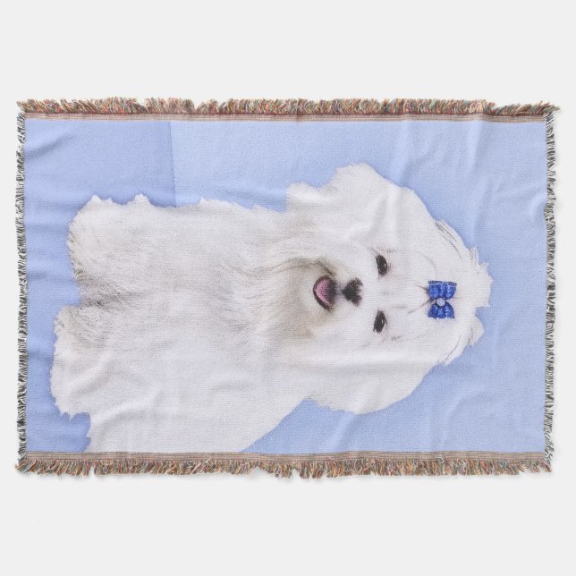 Maltese Painting - Cute Original Dog Art Throw Blanket (Front)