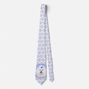 Maltese Painting - Cute Original Dog Art Tie