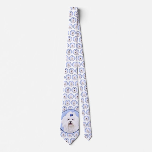 Maltese Painting - Cute Original Dog Art Tie (Front)