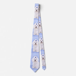 Maltese Painting - Cute Original Dog Art Tie
