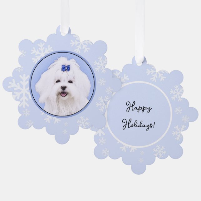 Maltese Painting - Cute Original Dog Art Tree Decoration Card (Front/Back)