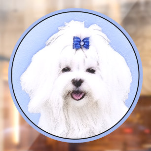 Maltese Painting - Cute Original Dog Art Window Cling