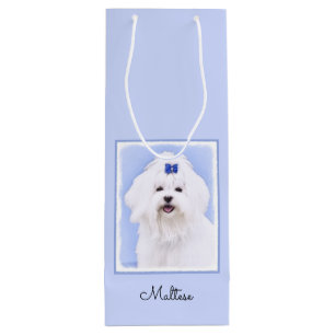 Maltese Painting - Cute Original Dog Art Wine Gift Bag