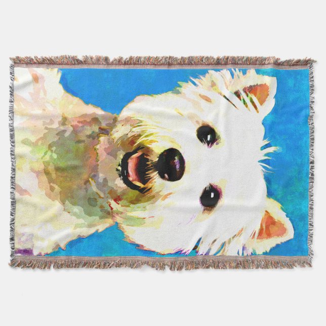 Maltese Pop Art Watercolor Portrait Throw Blanket (Front)