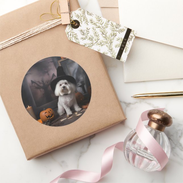 Maltese Pumpkins Halloween Scary  Classic Round Sticker (Gifting)