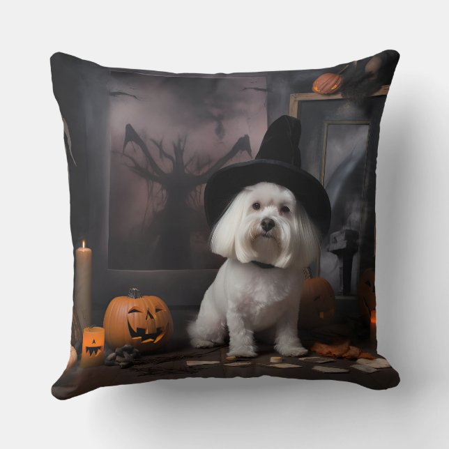 Maltese Pumpkins Halloween Scary  Cushion (Back)