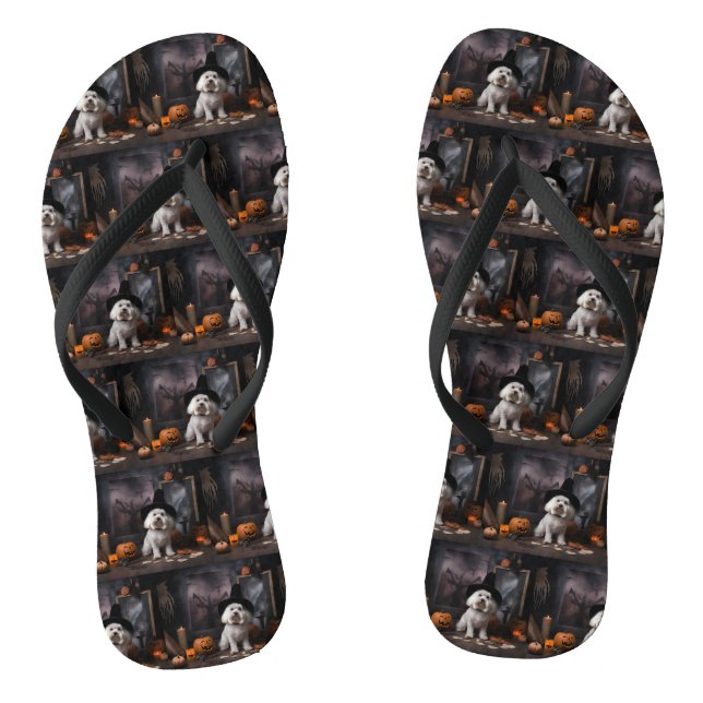 Maltese Pumpkins Halloween Scary  Flip Flops (Footbed)