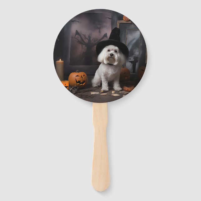 Maltese Pumpkins Halloween Scary  Hand Fan (Front)