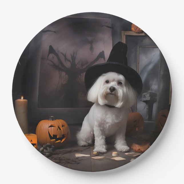 Maltese Pumpkins Halloween Scary  Paper Plate (Front)