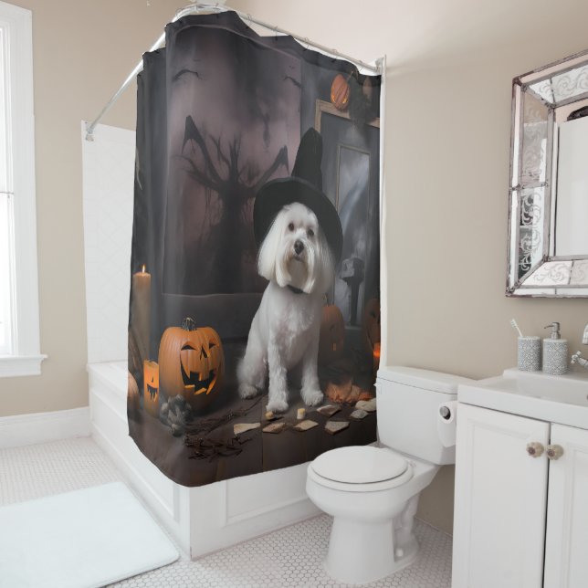 Maltese Pumpkins Halloween Scary  Shower Curtain (In Situ)