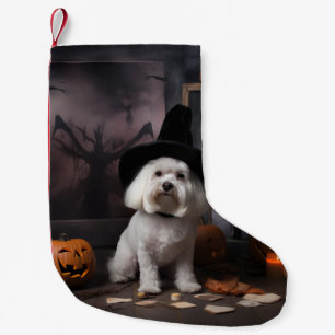 Maltese Pumpkins Halloween Scary  Small Christmas Stocking