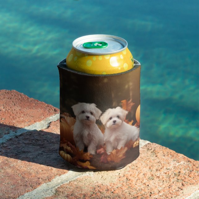 Maltese Puppy Autumn Delight Pumpkin  Can Cooler (In Situ Pool)