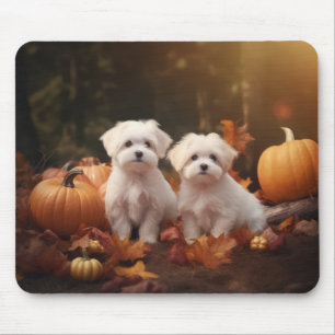 Maltese Puppy Autumn Delight Pumpkin Mouse Mat