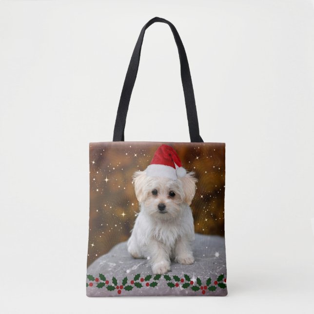 Maltese Puppy celebrates Christmas Tote Bag (Front)