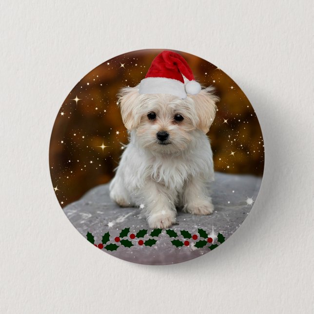 Maltese Puppy Christmas 6 Cm Round Badge (Front)