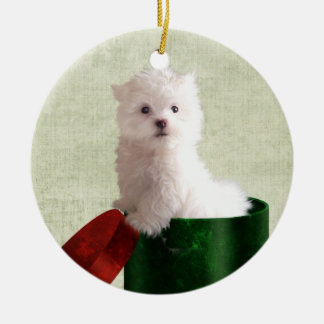Maltese puppy Christmas Ceramic Tree Decoration
