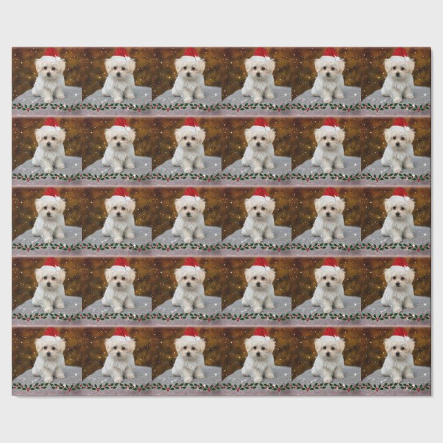 Maltese Puppy Christmas, cute and cuddly Wrapping Paper (Seam)