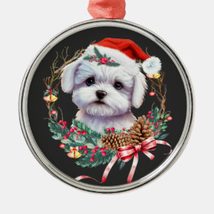 Maltese Puppy Christmas, Xmas Maltese Dog Metal Tree Decoration