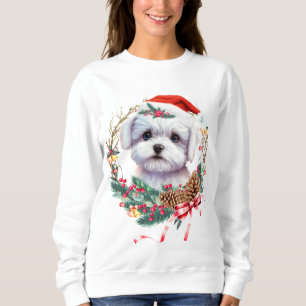 Maltese Puppy Christmas, Xmas Maltese Dog Sweatshirt