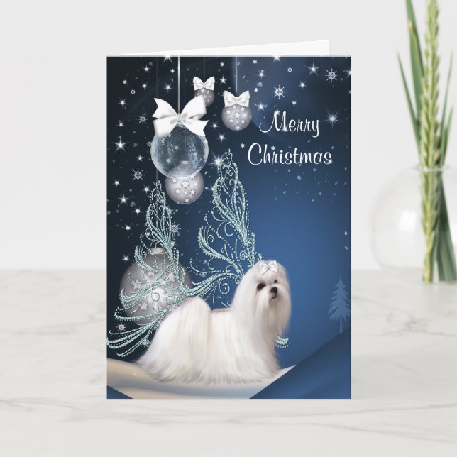 Maltese Puppy Dog Christmas Holiday Card (Front)