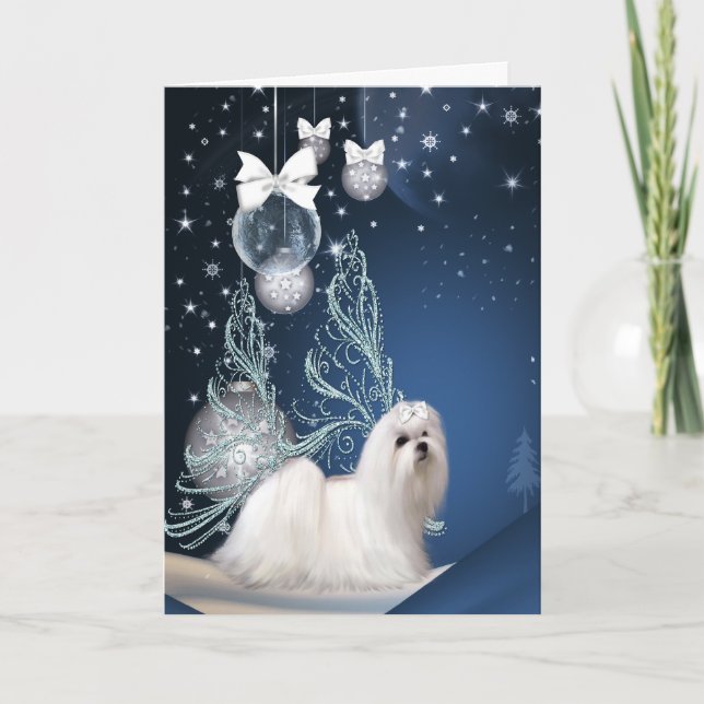 Maltese Puppy Dog Christmas Holiday Card (Front)