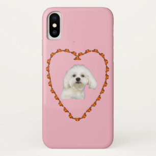 Maltese puppy portrait in heart pink iPhone x case