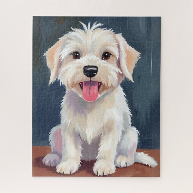 Maltese Puppy White Dog Painting Jigsaw Puzzle (Vertical)