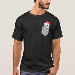 Maltese Puppy With Christmas Hat Dog In Your Pocke T-Shirt