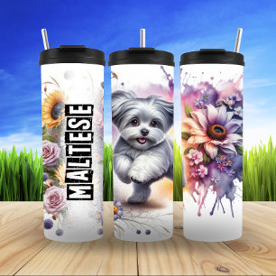 Maltese Puppy's Playful Garden Thermal Tumbler