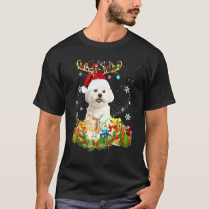 Maltese Reindeer Christmas Lights Dog Xmas T-Shirt