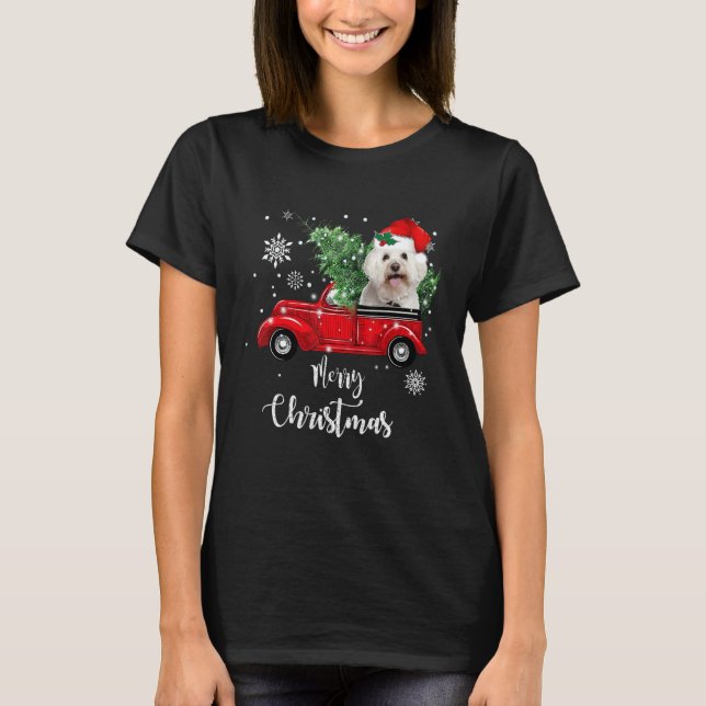 Maltese Ride Red Truck Christmas Pajama 2 T-Shirt (Front)