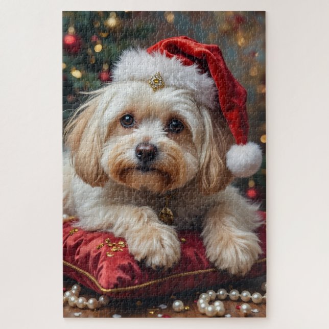 Maltese Royal Christmas Crimson Hat Jigsaw Puzzle (Vertical)