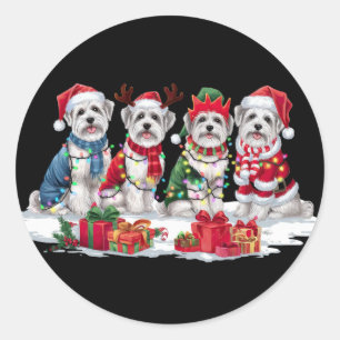 Maltese Santa hat antlers elf Christmas lights Classic Round Sticker