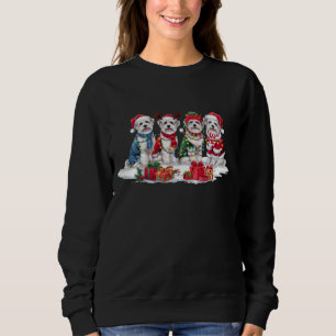 Maltese Santa hat antlers elf Christmas lights Sweatshirt