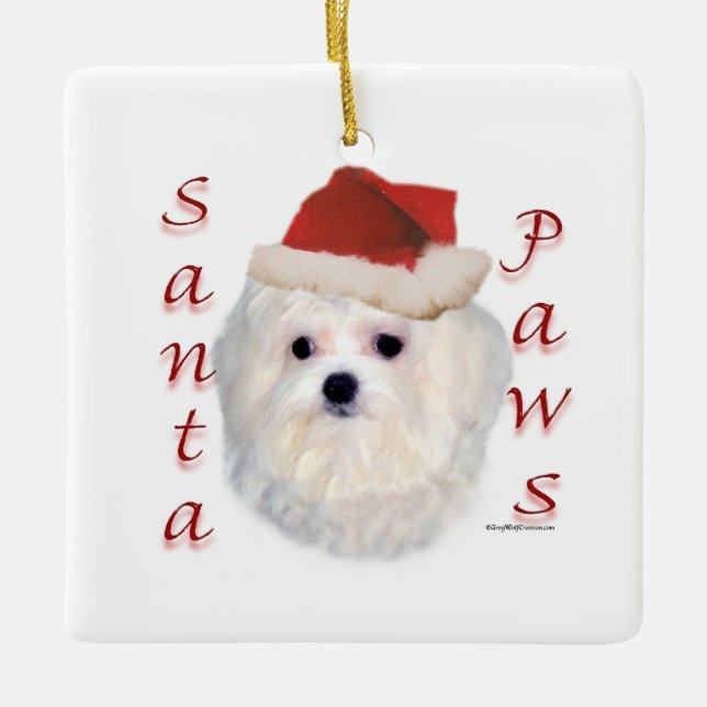 Maltese Santa Paws Ceramic Ornament (Front)