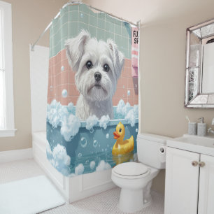 Maltese Sloppy Sleepy Cute Funny  Shower Curtain