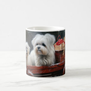 Maltese Snowy Sleigh Christmas Decor Coffee Mug