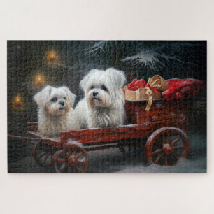 Maltese Snowy Sleigh Christmas Decor Jigsaw Puzzle