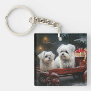 Maltese Snowy Sleigh Christmas Decor Key Ring
