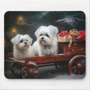 Maltese Snowy Sleigh Christmas Decor Mouse Mat